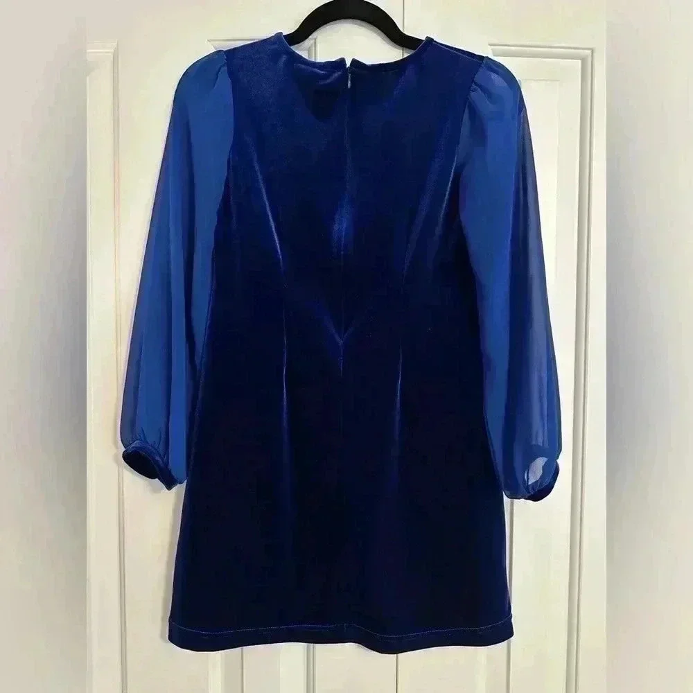 FLORENCE EISEMAN Girls Stretch Velvet Dress w/ Chiffon Sleeves